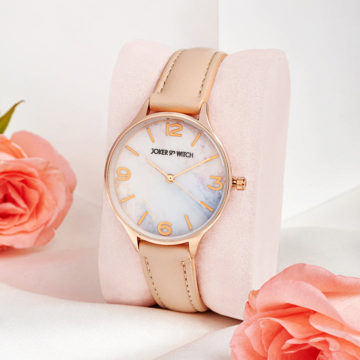 Elysian Multicolor Medium Dial Beige PU Strap Women's Watch