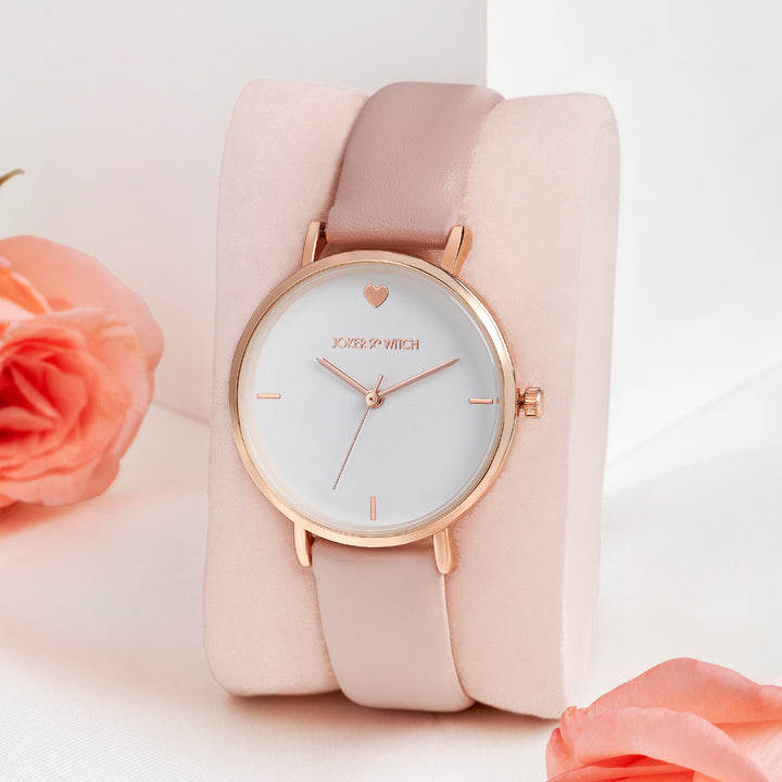 Aurora White Medium Dial Pink PU Strap Women's Watch