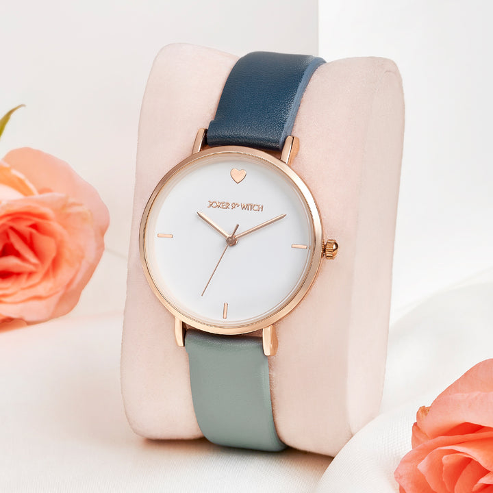 Aurora White Medium Dial Blue PU Strap Women's Watch
