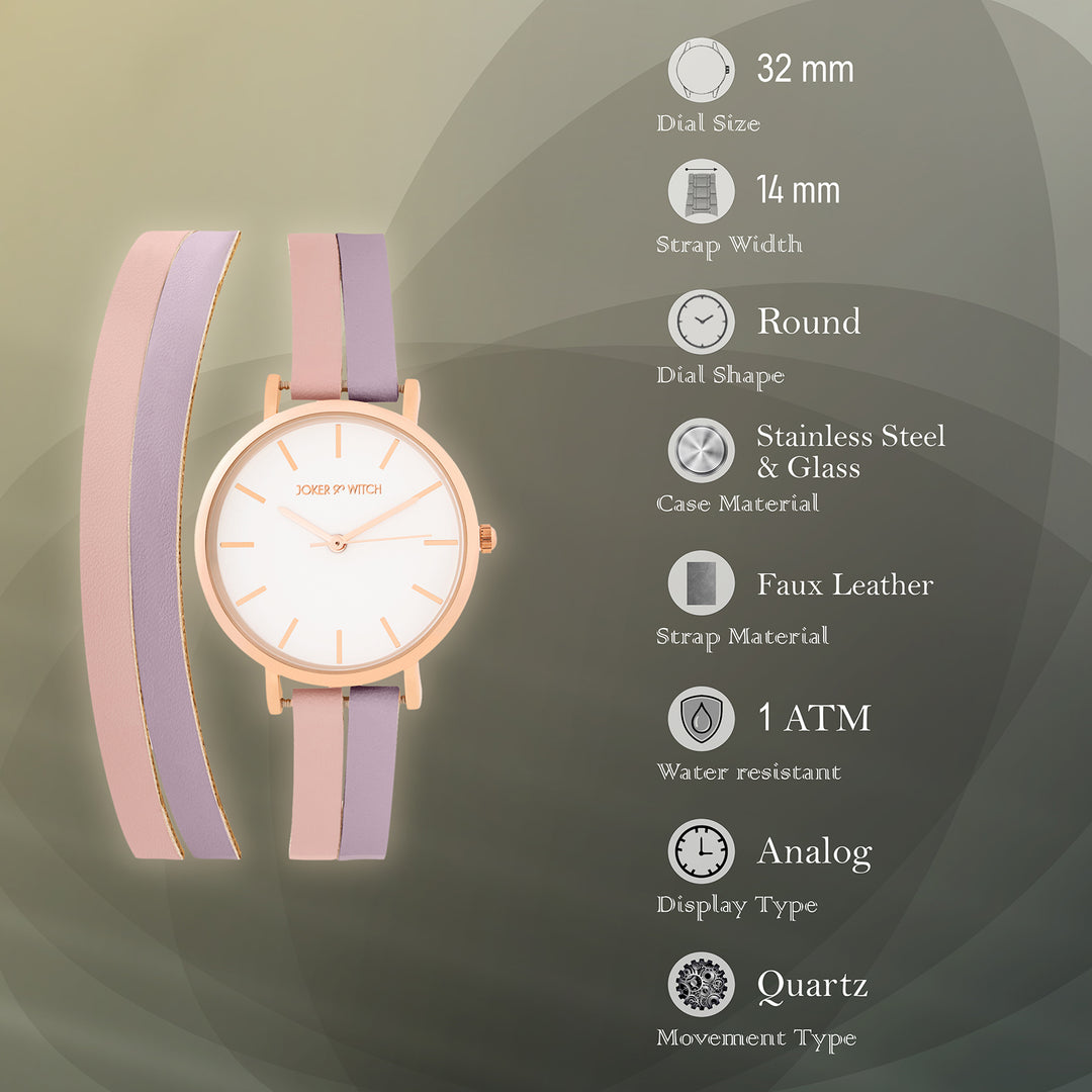 Eventide White Medium Dial Lavender PU Wrap Around Strap Women's Watch