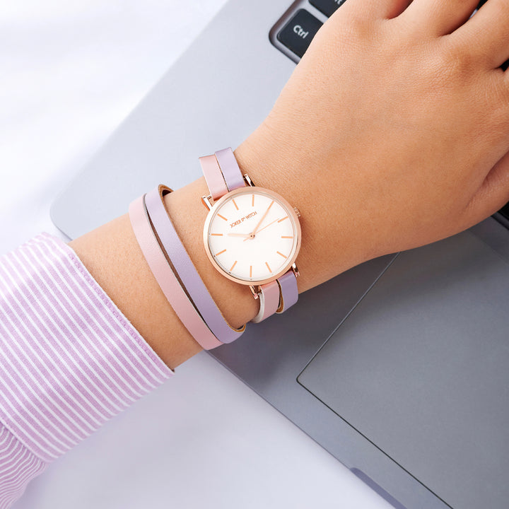 Eventide White Medium Dial Lavender PU Wrap Around Strap Women's Watch