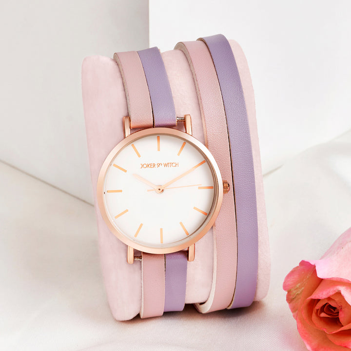 Eventide White Medium Dial Lavender PU Wrap Around Strap Women's Watch