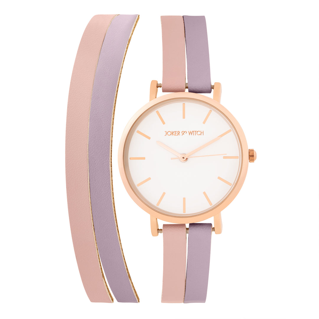 Eventide White Medium Dial Lavender PU Wrap Around Strap Women's Watch