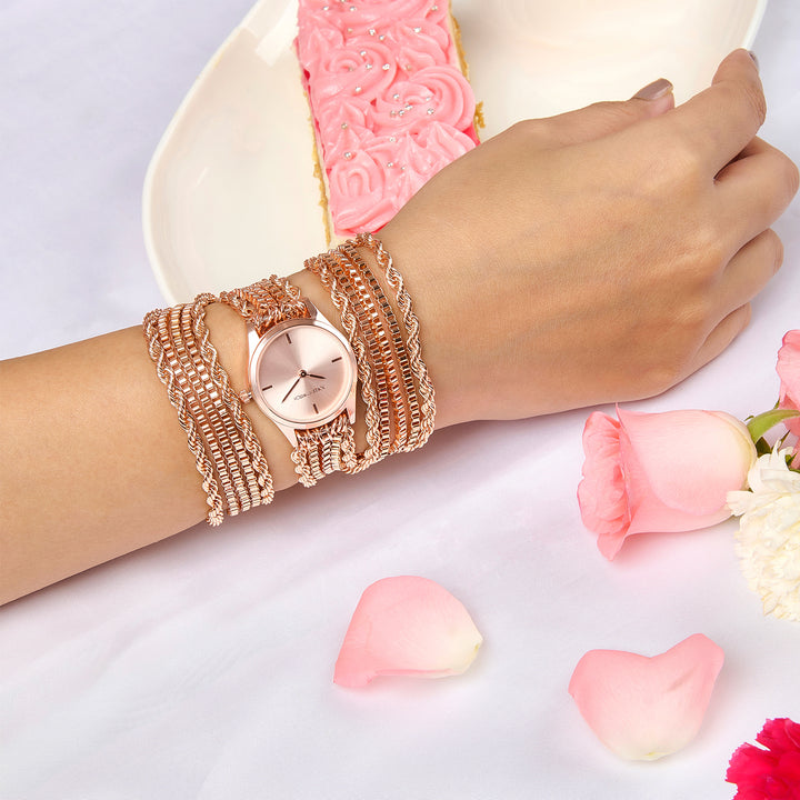 Eltina Rose Gold Small Dial Chain Wrap Around Strap Women's Watch
