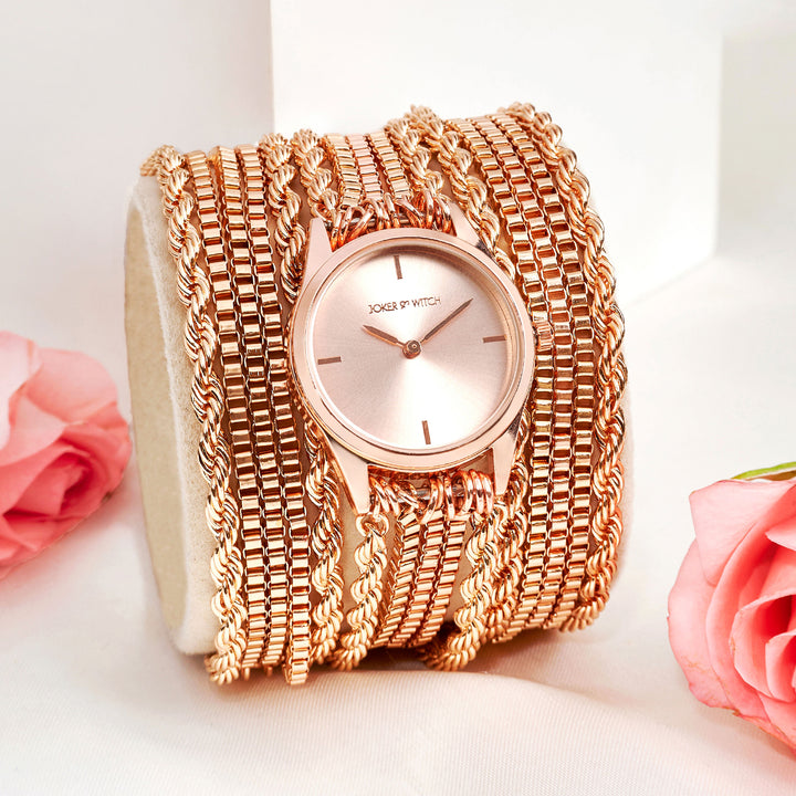 Eltina Rose Gold Small Dial Chain Wrap Around Strap Women's Watch