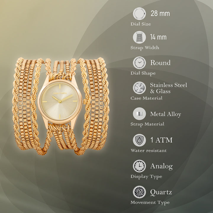 Eltina Gold Small Dial Chain Wrap Around Strap Women's Watch