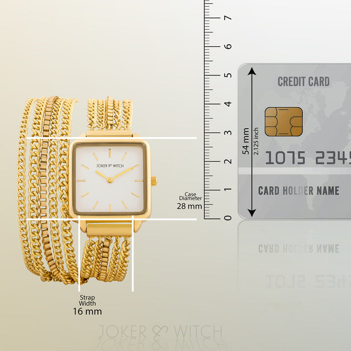 Vine White Small Square Dial Gold Chain Wrap Around Strap Women's Watch