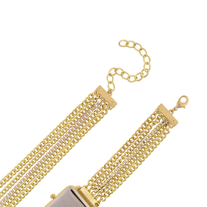 Vine White Small Square Dial Gold Chain Wrap Around Strap Women's Watch