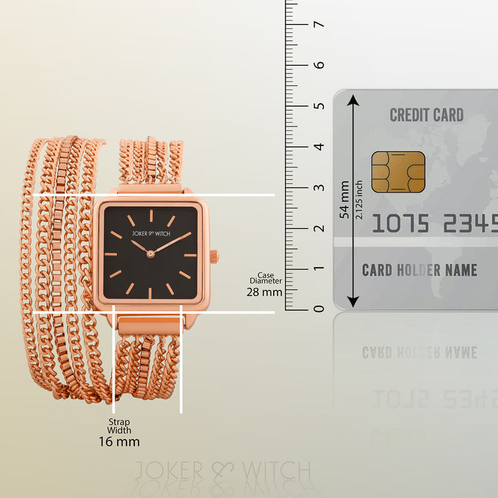 Vine Black Small Square Dial Rose Gold Chain Wrap Around Strap Women's Watch