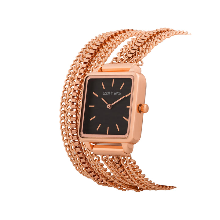 Vine Black Small Square Dial Rose Gold Chain Wrap Around Strap Women's Watch