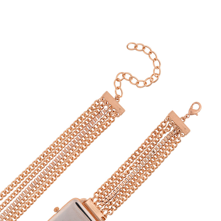 Vine Black Small Square Dial Rose Gold Chain Wrap Around Strap Women's Watch