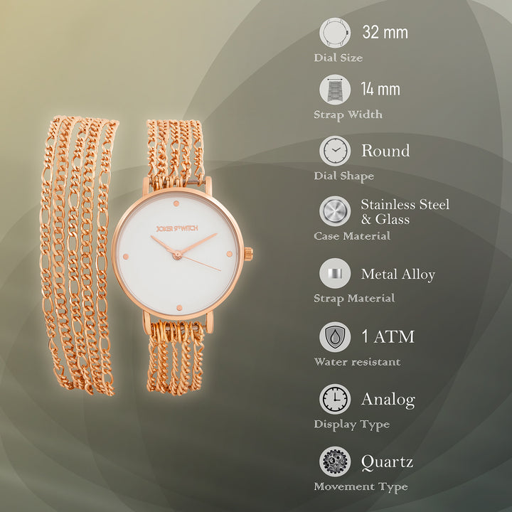 Zelda White Medium Dial Rose Gold Chain Wrap Around Strap Women's Watch