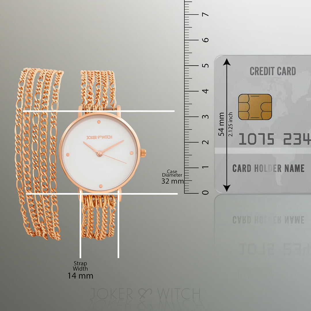 Zelda White Medium Dial Rose Gold Chain Wrap Around Strap Women's Watch