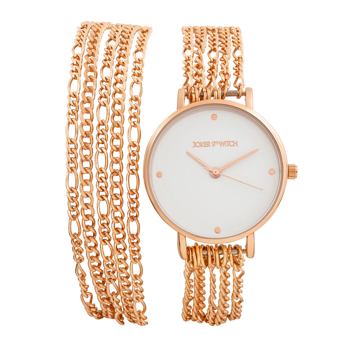 Zelda White Medium Dial Rose Gold Chain Wrap Around Strap Women's Watch