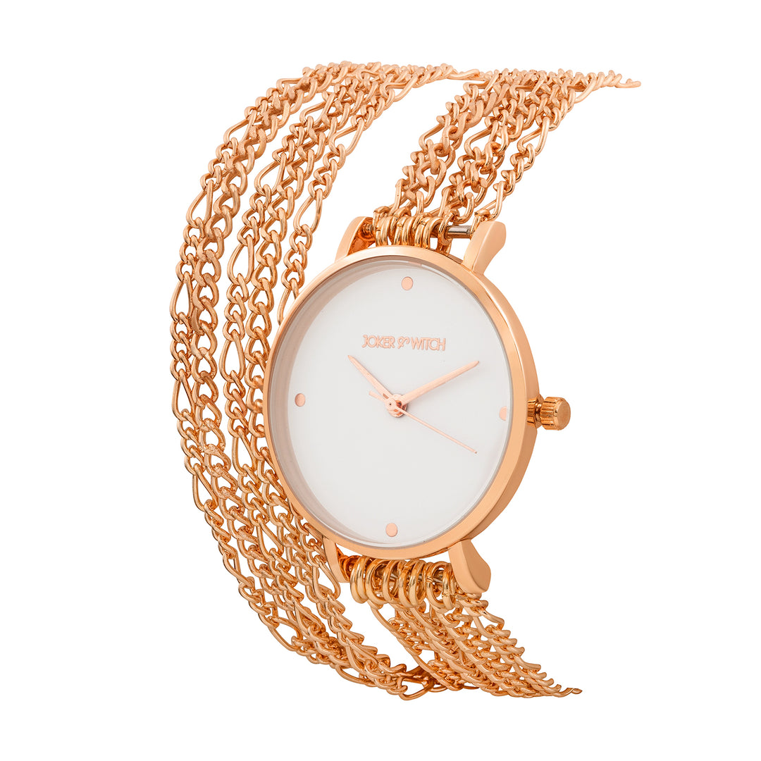 Zelda White Medium Dial Rose Gold Chain Wrap Around Strap Women's Watch