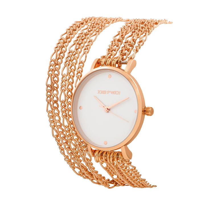 Zelda White Medium Dial Rose Gold Chain Wrap Around Strap Women's Watch