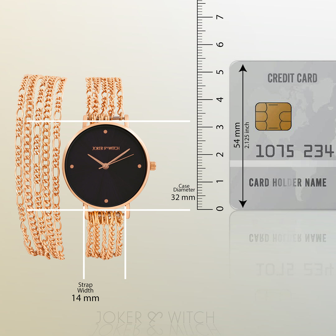Zelda Black Medium Dial Rose Gold Chain Wrap Around Strap Women's Watch