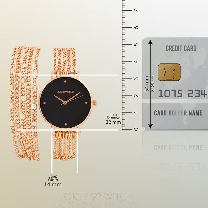 Zelda Black Medium Dial Rose Gold Chain Wrap Around Strap Women's Watch