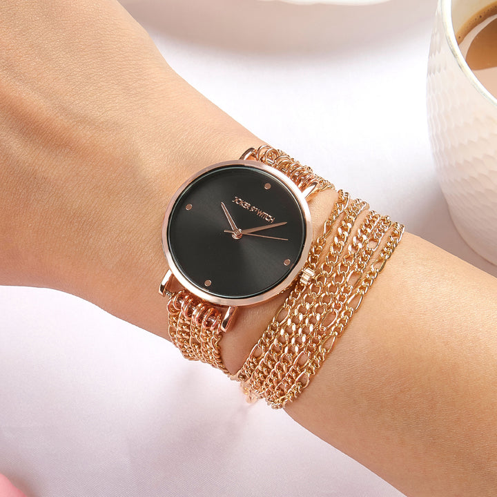 Zelda Black Medium Dial Rose Gold Chain Wrap Around Strap Women's Watch