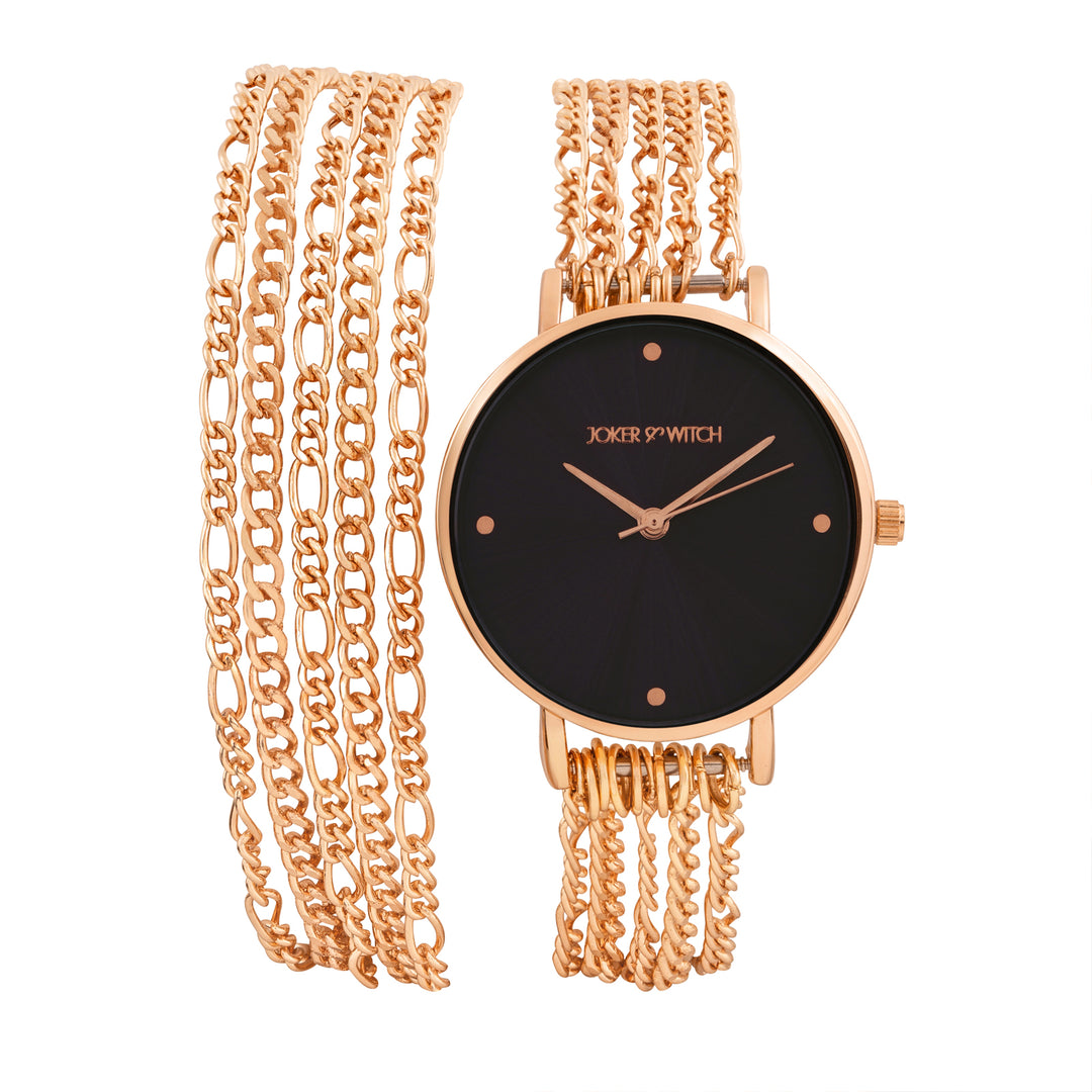 Zelda Black Medium Dial Rose Gold Chain Wrap Around Strap Women's Watch