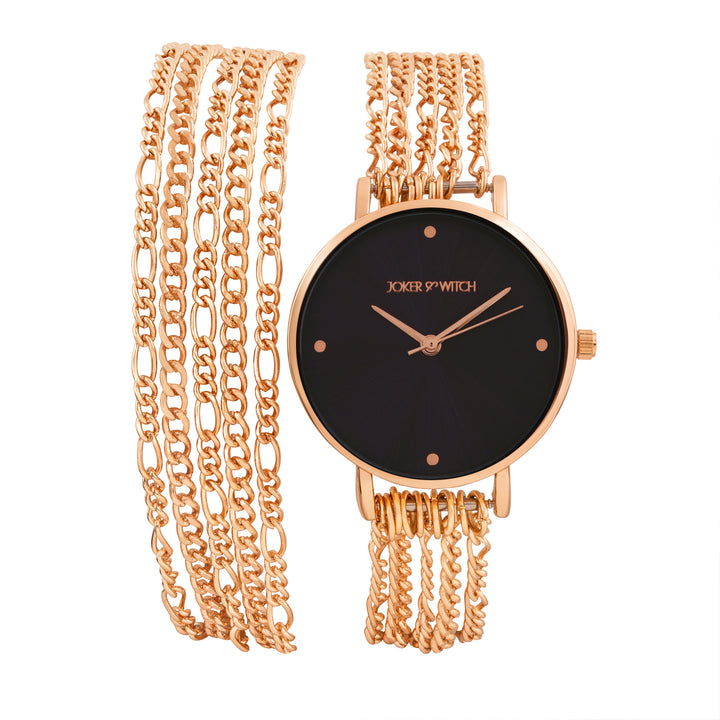 Zelda Black Medium Dial Rose Gold Chain Wrap Around Strap Women's Watch