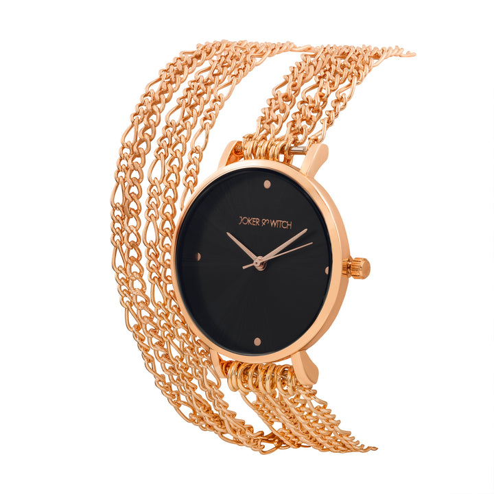 Zelda Black Medium Dial Rose Gold Chain Wrap Around Strap Women's Watch