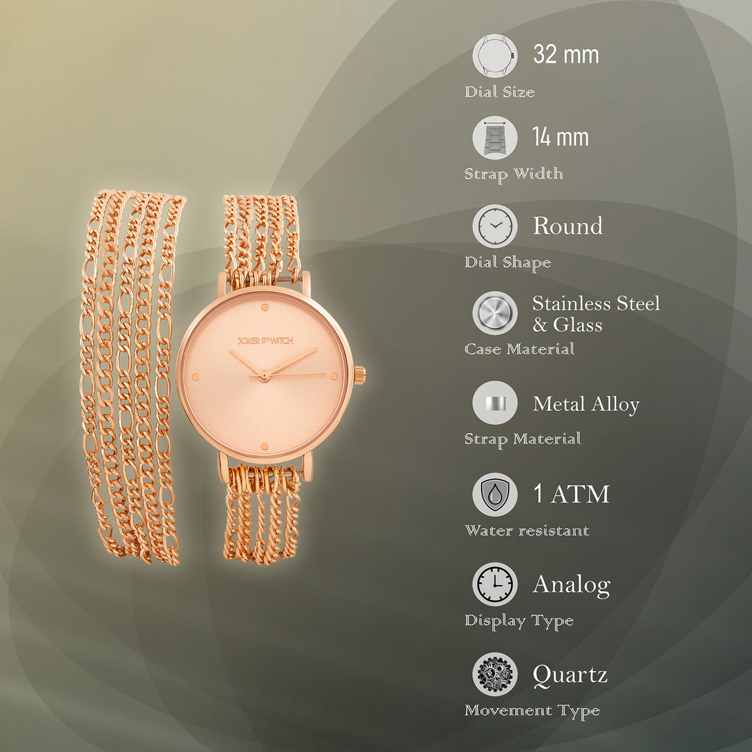 Zelda Rose Gold Medium Dial Chain Wrap Around Strap Women's Watch