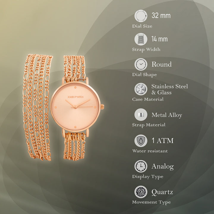 Zelda Rose Gold Medium Dial Chain Wrap Around Strap Women's Watch