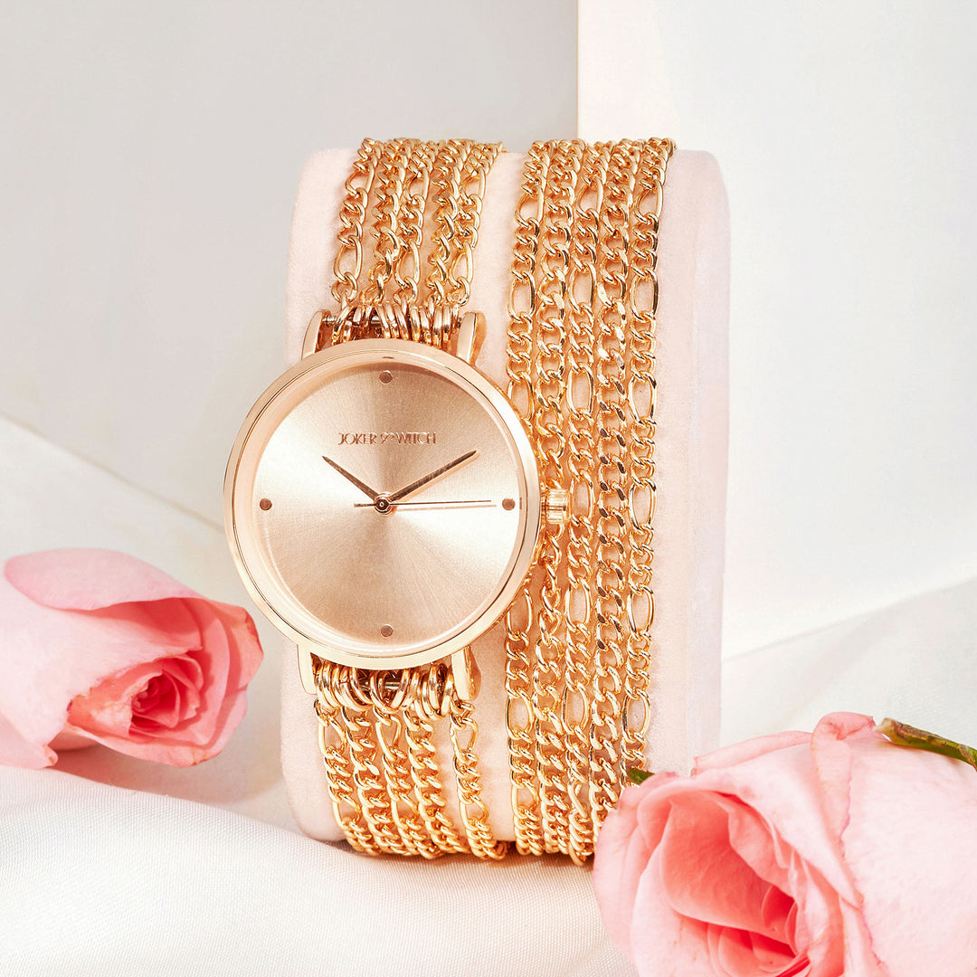 Zelda Rose Gold Medium Dial Chain Wrap Around Strap Women's Watch