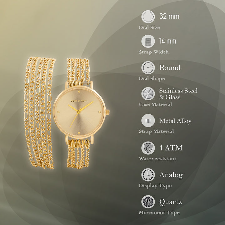 Zelda Gold Medium Dial Chain Wrap Around Strap Women's Watch