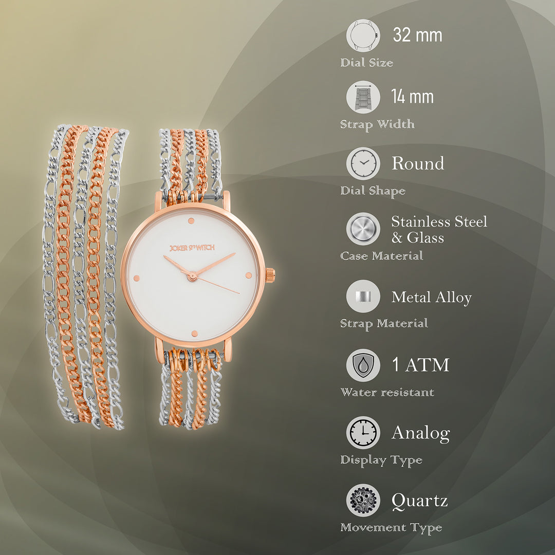 Zelda White Medium Dial Dual Tone Chain Wrap Around Strap Women's Watch