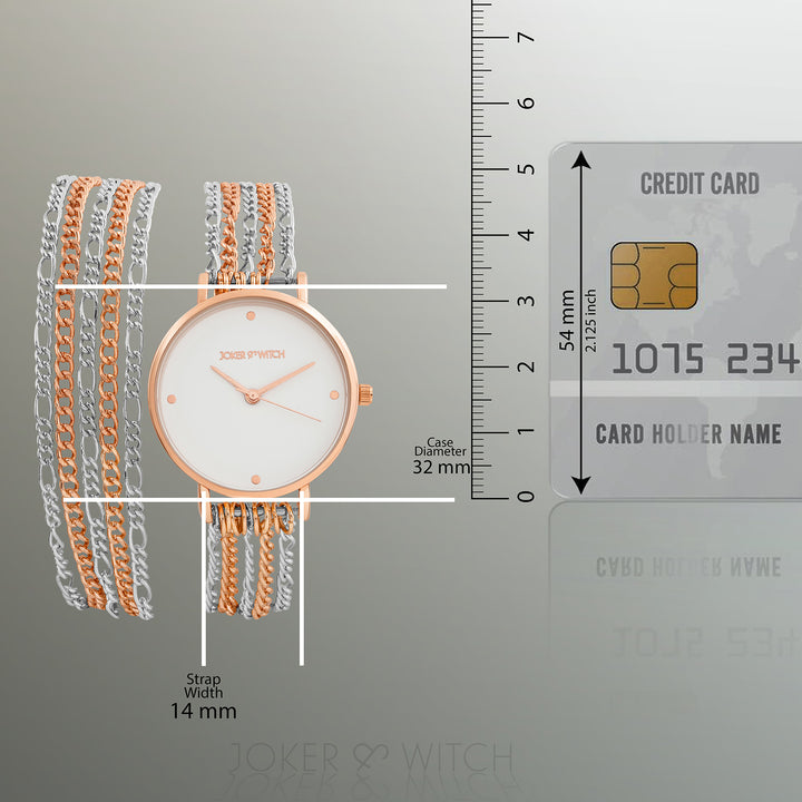 Zelda White Medium Dial Dual Tone Chain Wrap Around Strap Women's Watch