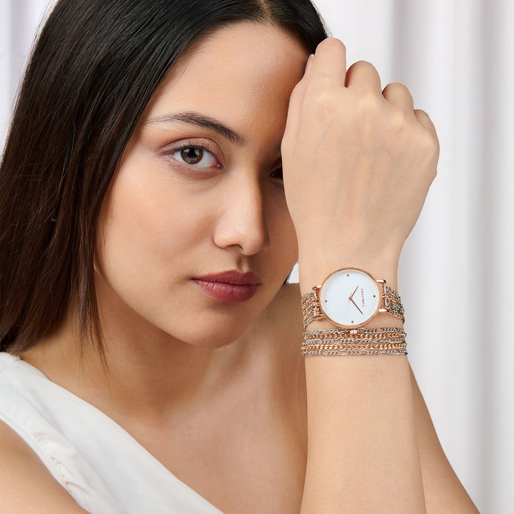 Zelda White Medium Dial Dual Tone Chain Wrap Around Strap Women's Watch