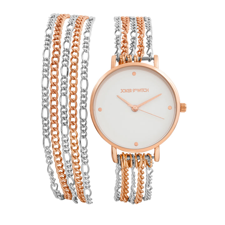 Zelda White Medium Dial Dual Tone Chain Wrap Around Strap Women's Watch