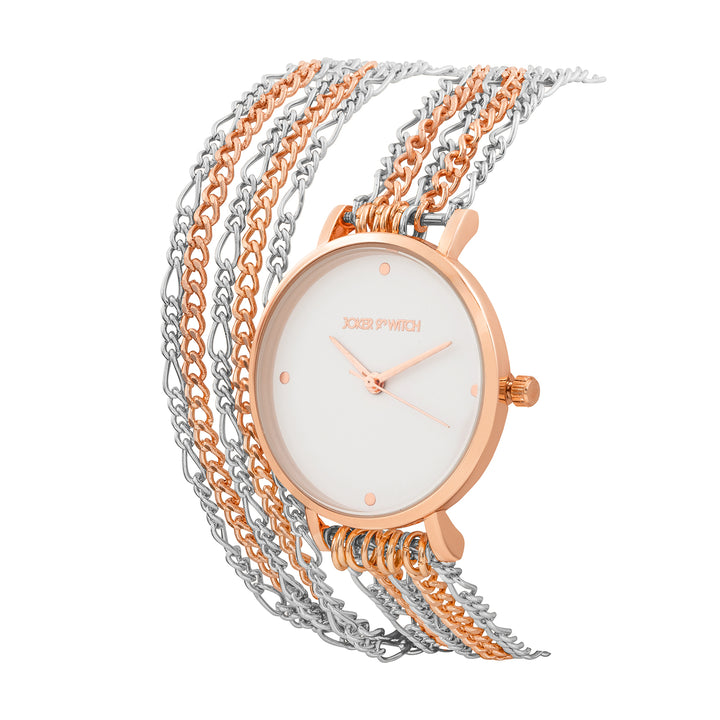 Zelda White Medium Dial Dual Tone Chain Wrap Around Strap Women's Watch