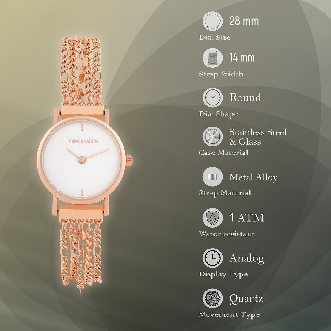 Seraphina White Small Dial Rose Gold Chain Strap Women's Watch