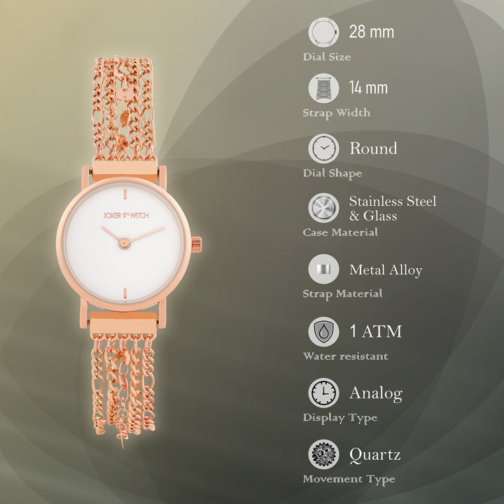 Seraphina White Small Dial Rose Gold Chain Strap Women's Watch