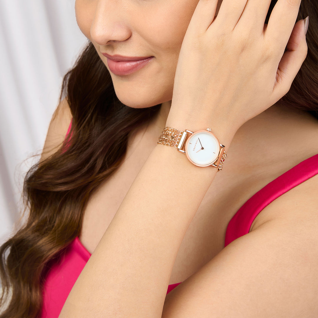 Seraphina White Small Dial Rose Gold Chain Strap Women's Watch