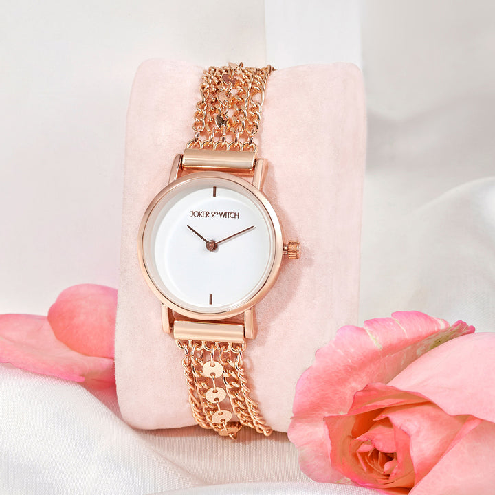 Seraphina White Small Dial Rose Gold Chain Strap Women's Watch