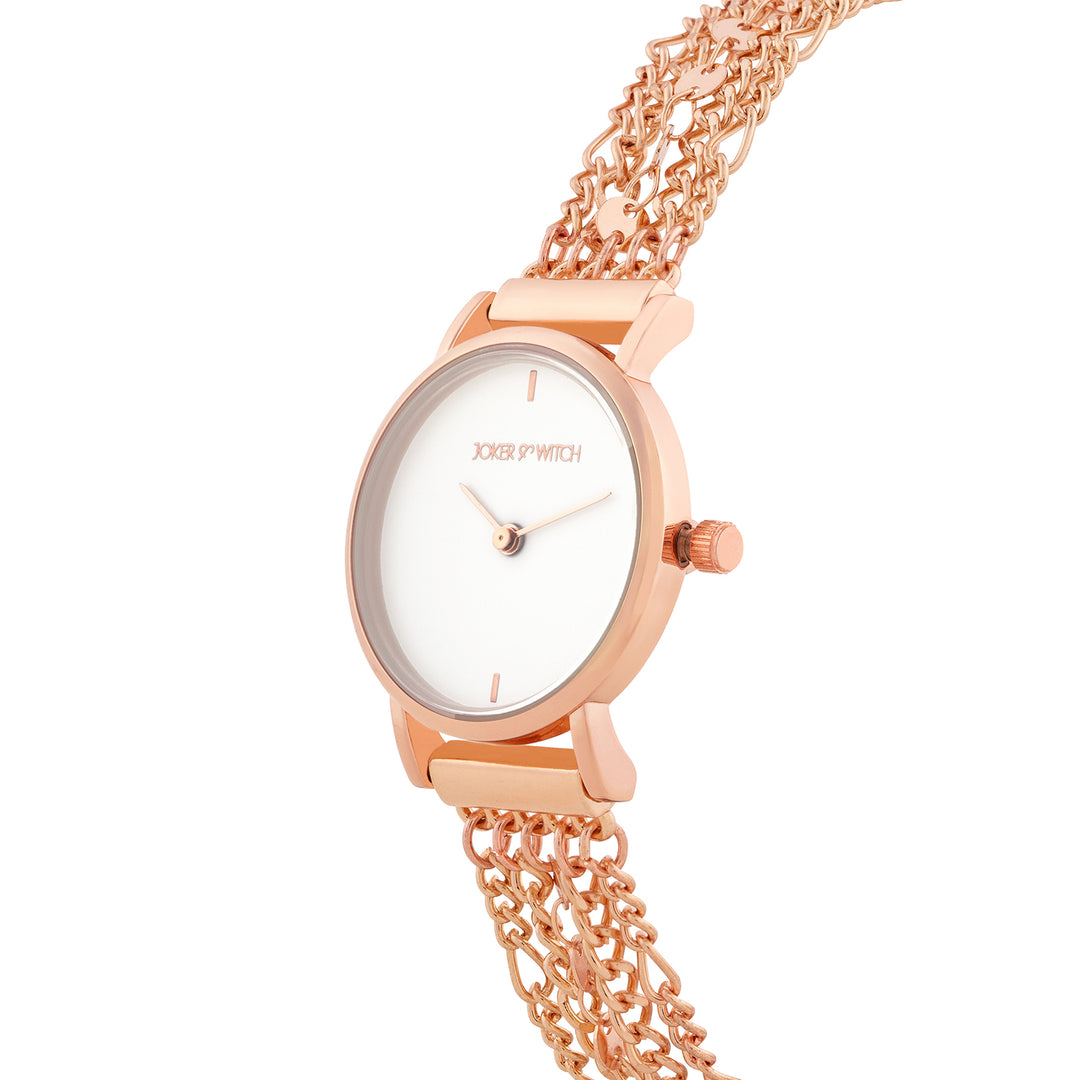 Seraphina White Small Dial Rose Gold Chain Strap Women's Watch