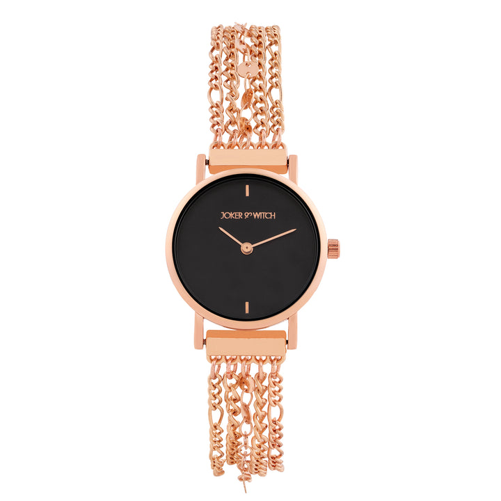 Seraphina Black Small Dial Rose Gold Chain Strap Women's Watch