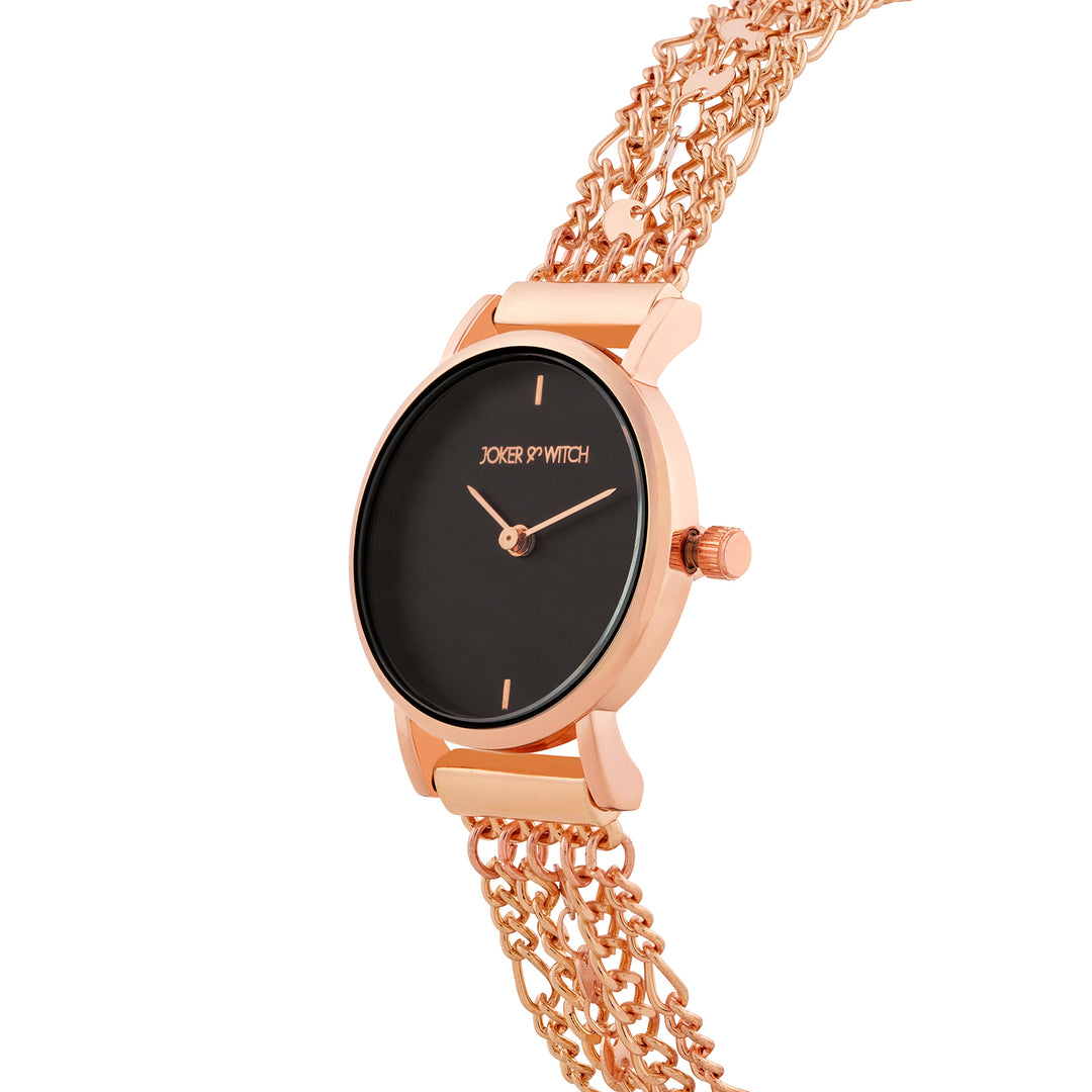 Seraphina Black Small Dial Rose Gold Chain Strap Women's Watch