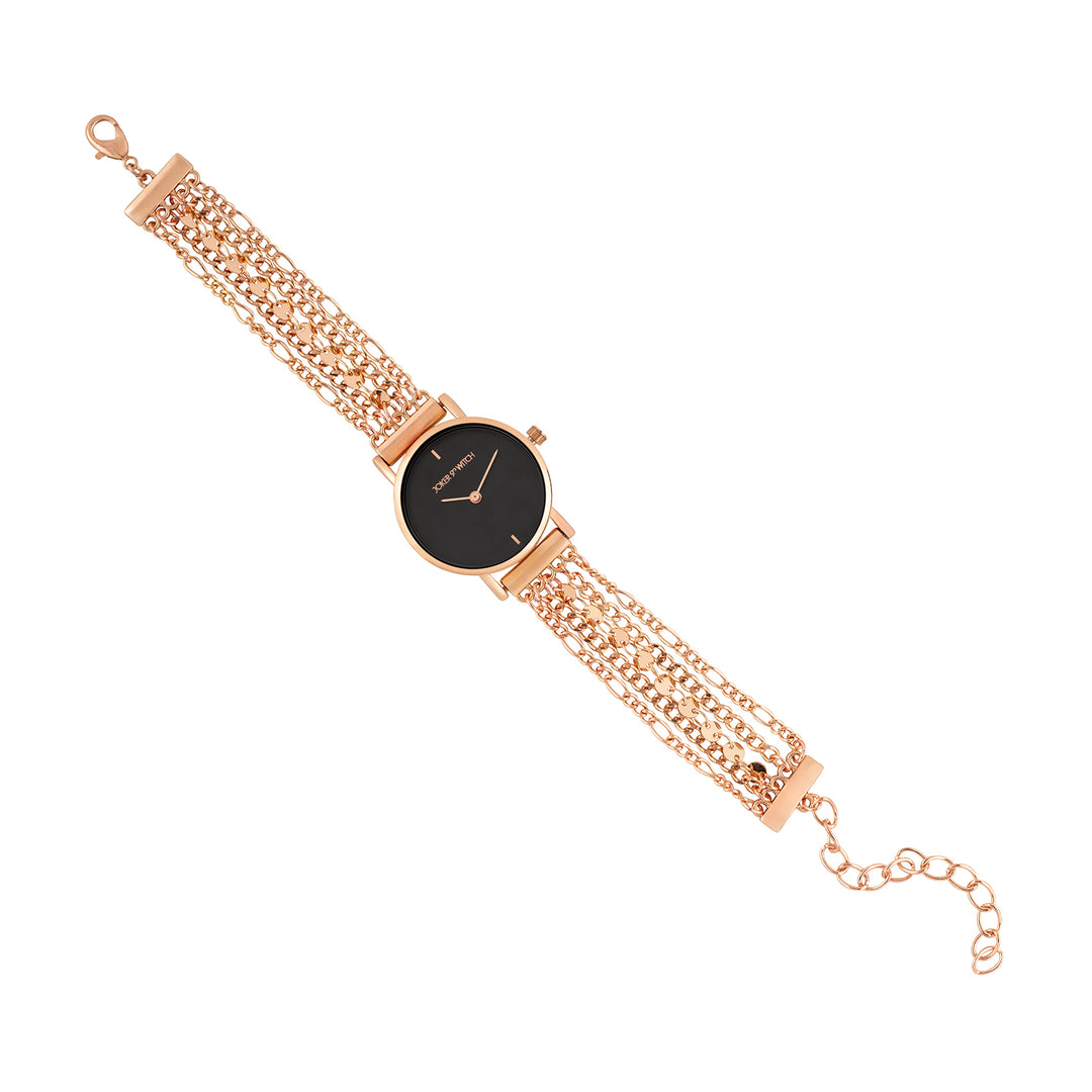 Seraphina Black Small Dial Rose Gold Chain Strap Women's Watch