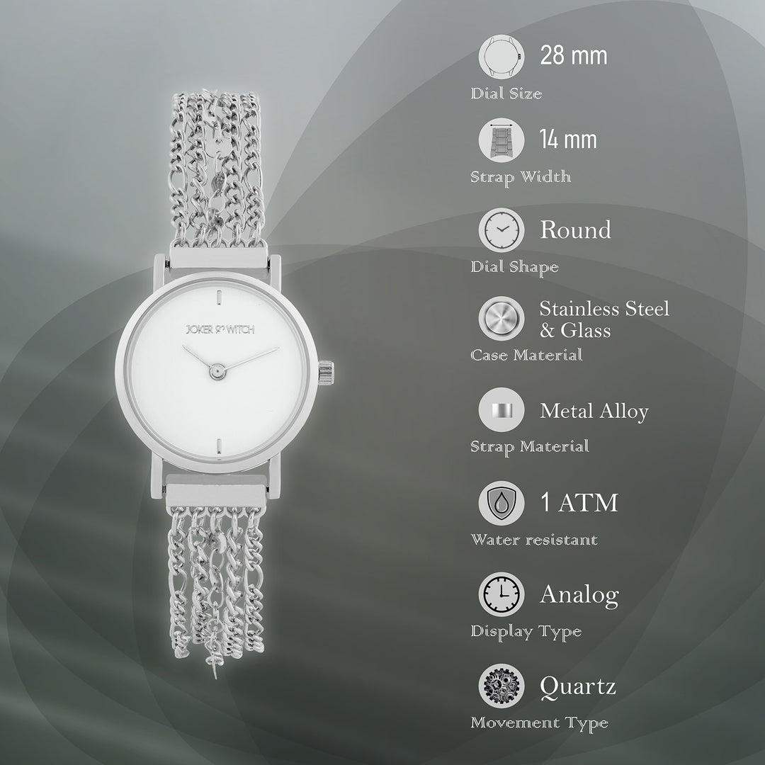 Seraphina White Small Dial Silver Chain Strap Women's Watch