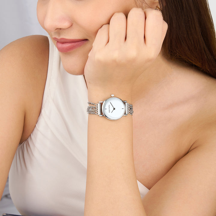 Seraphina White Small Dial Silver Chain Strap Women's Watch