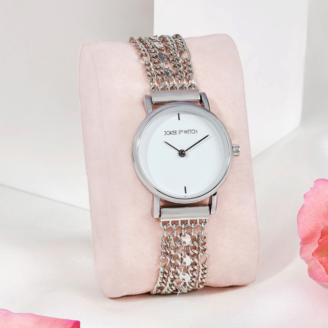 Seraphina White Small Dial Silver Chain Strap Women's Watch