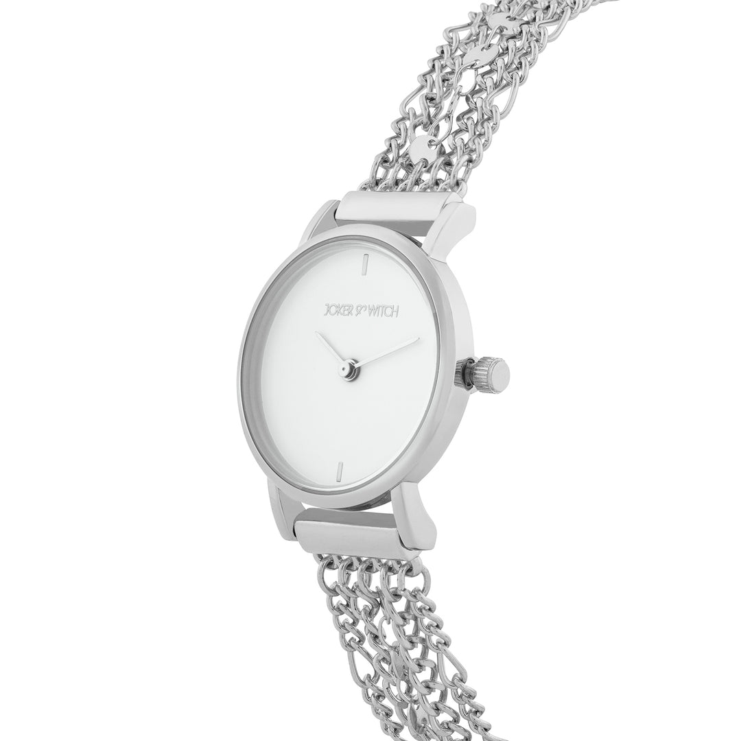 Seraphina White Small Dial Silver Chain Strap Women's Watch