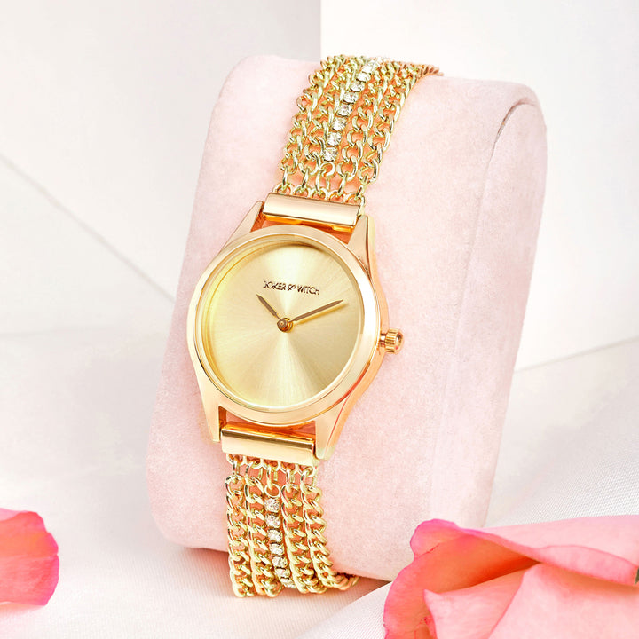 Haisley Gold Small Dial Dual Tone Chain Strap Women's Watch