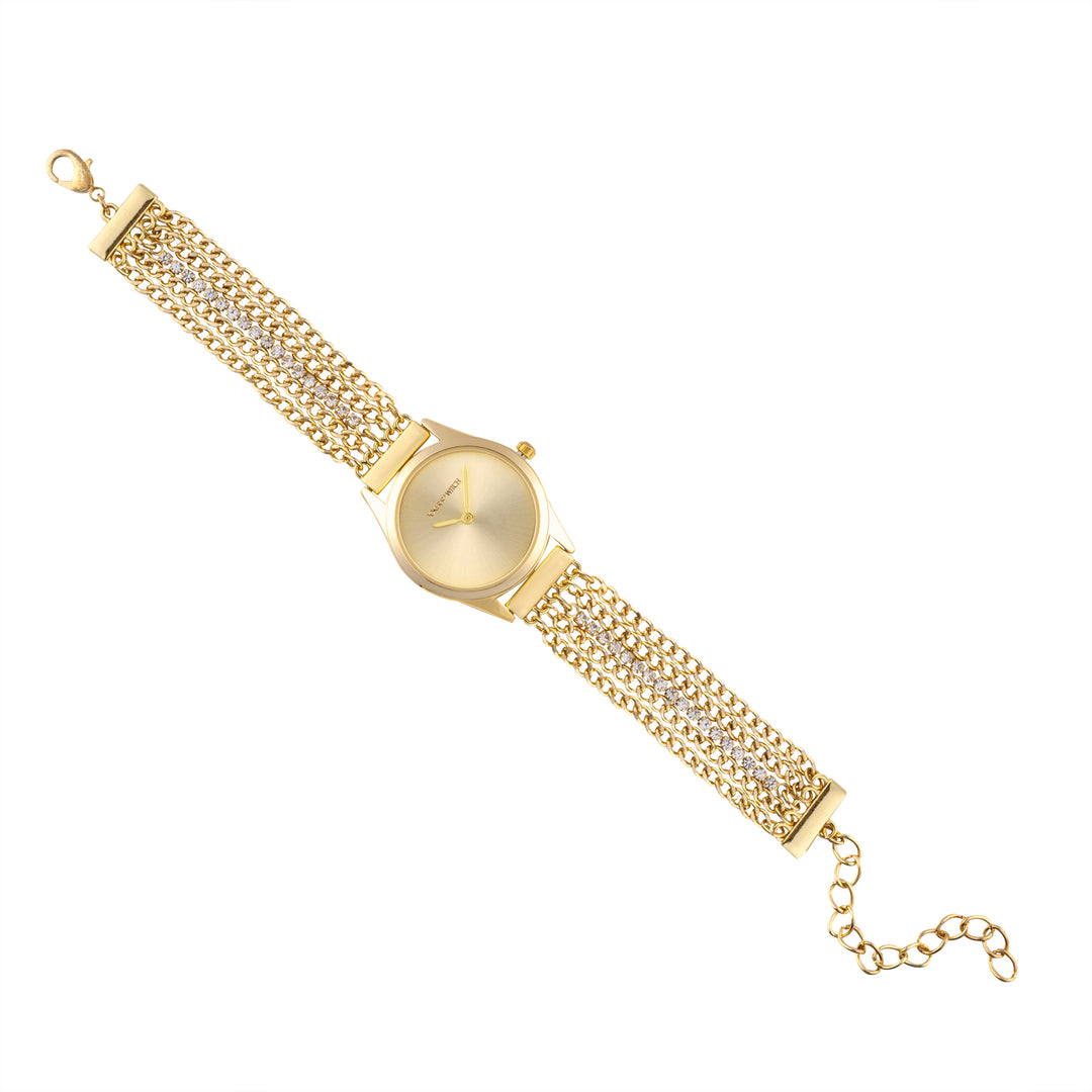 Haisley Gold Small Dial Dual Tone Chain Strap Women's Watch