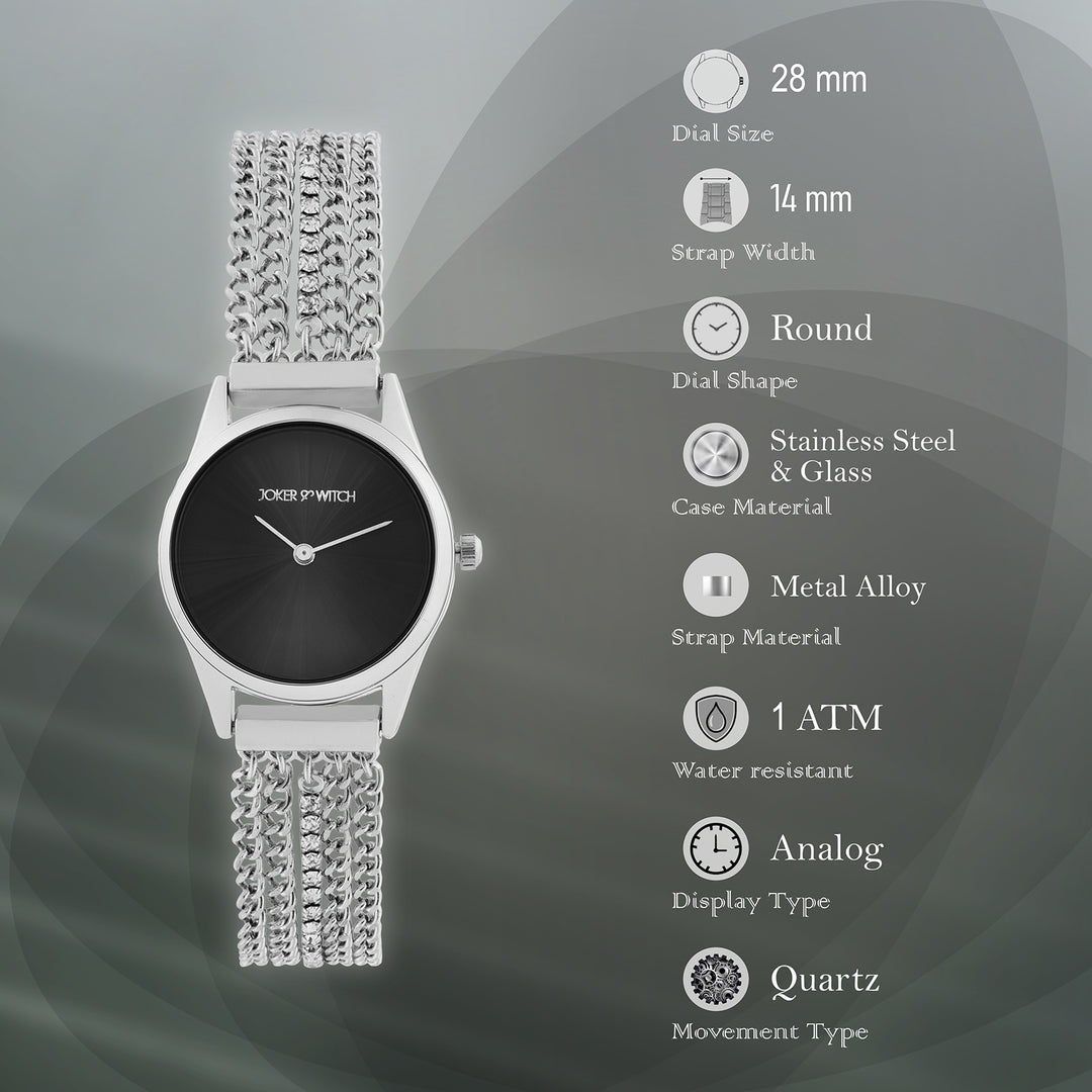 Haisley Black Small Dial Silver Chain Strap Women's Watch